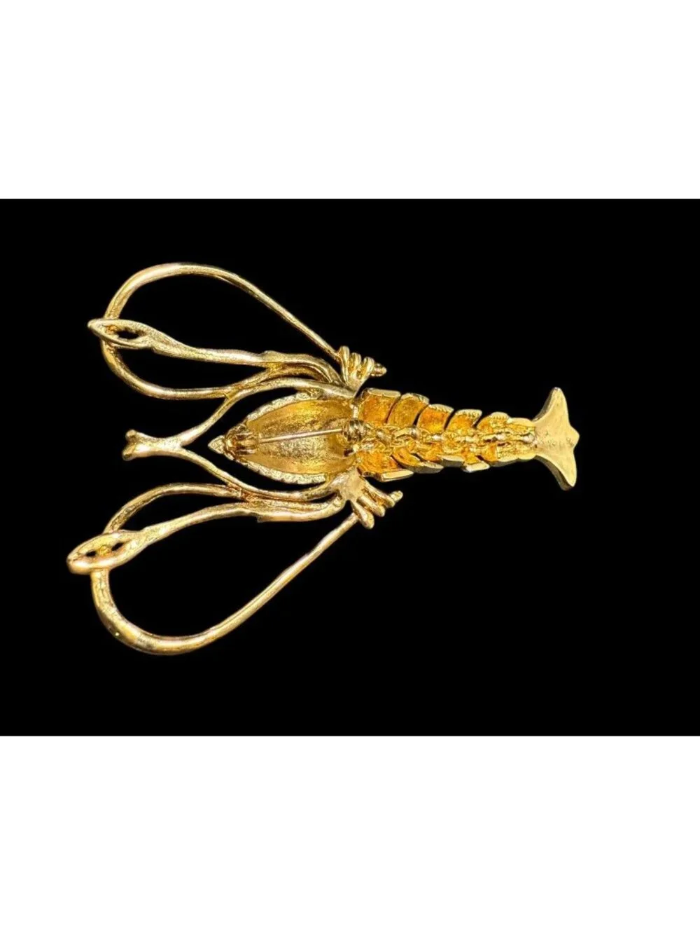 Vintage Articulated Shrimp Brooch Prawn Gold Tone Pave Rhinestone Movable